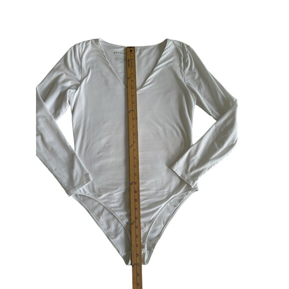 Everlane Supima Cotton V Neck Bodysuit Women's Sz Large Long Sleeve Snap Crotch - Picture 7 of 11